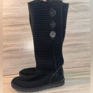 UGG black cable knit boots, button detail. Classic Cardy Boot